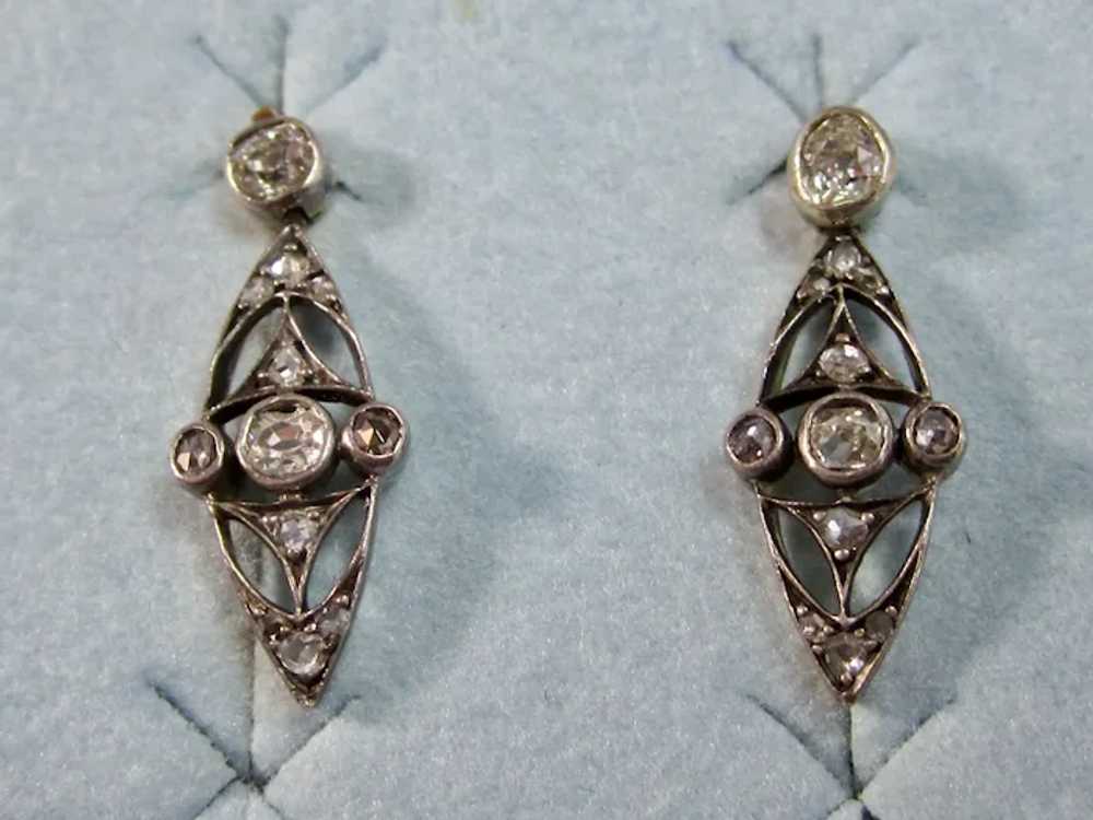 Antique Victorian Diamond Drop Earrings 14K - image 4