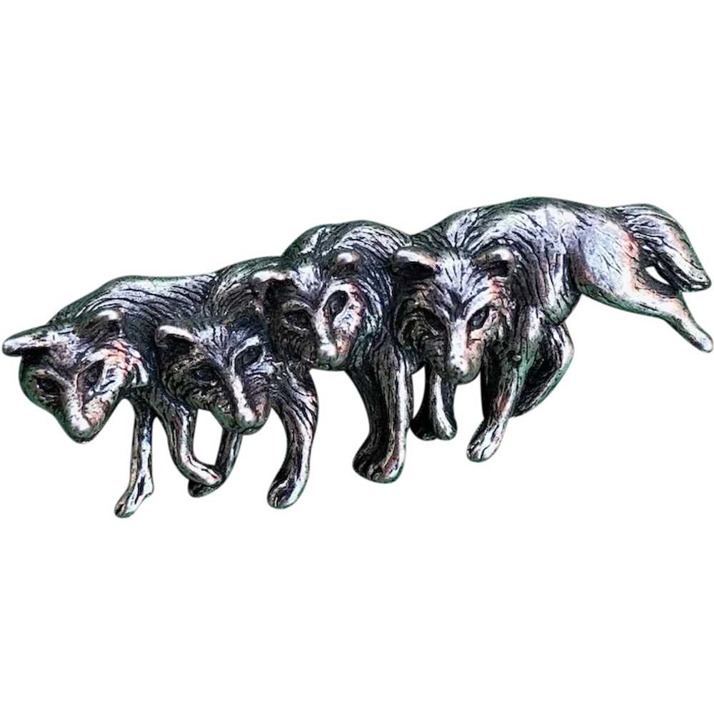 1980s Silver Wolf Brooch Sterling Cast - image 1