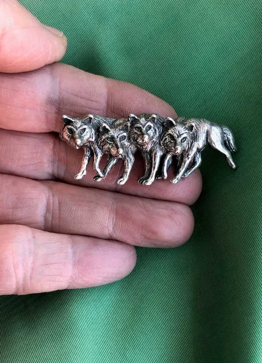 1980s Silver Wolf Brooch Sterling Cast - image 2