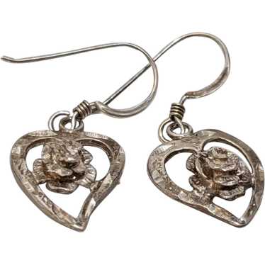 Vintage 925 Sterling factory Silver Mexico Taxco Modernist Heart Bow Dangle Earrings