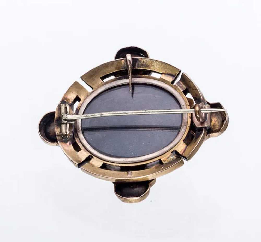 Antique Banded Agate Onyx 14k Gold Brooch - Victo… - image 5