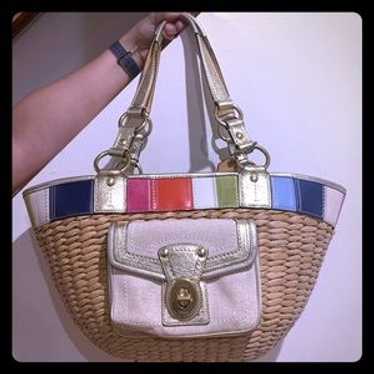 未使用級 黒 vintage coach old straw bag かごバッグ Coach straw basket bag - Gem