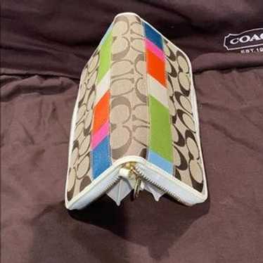 Coach Monogram Multi Color Stripe Accordion Wallet - image 1