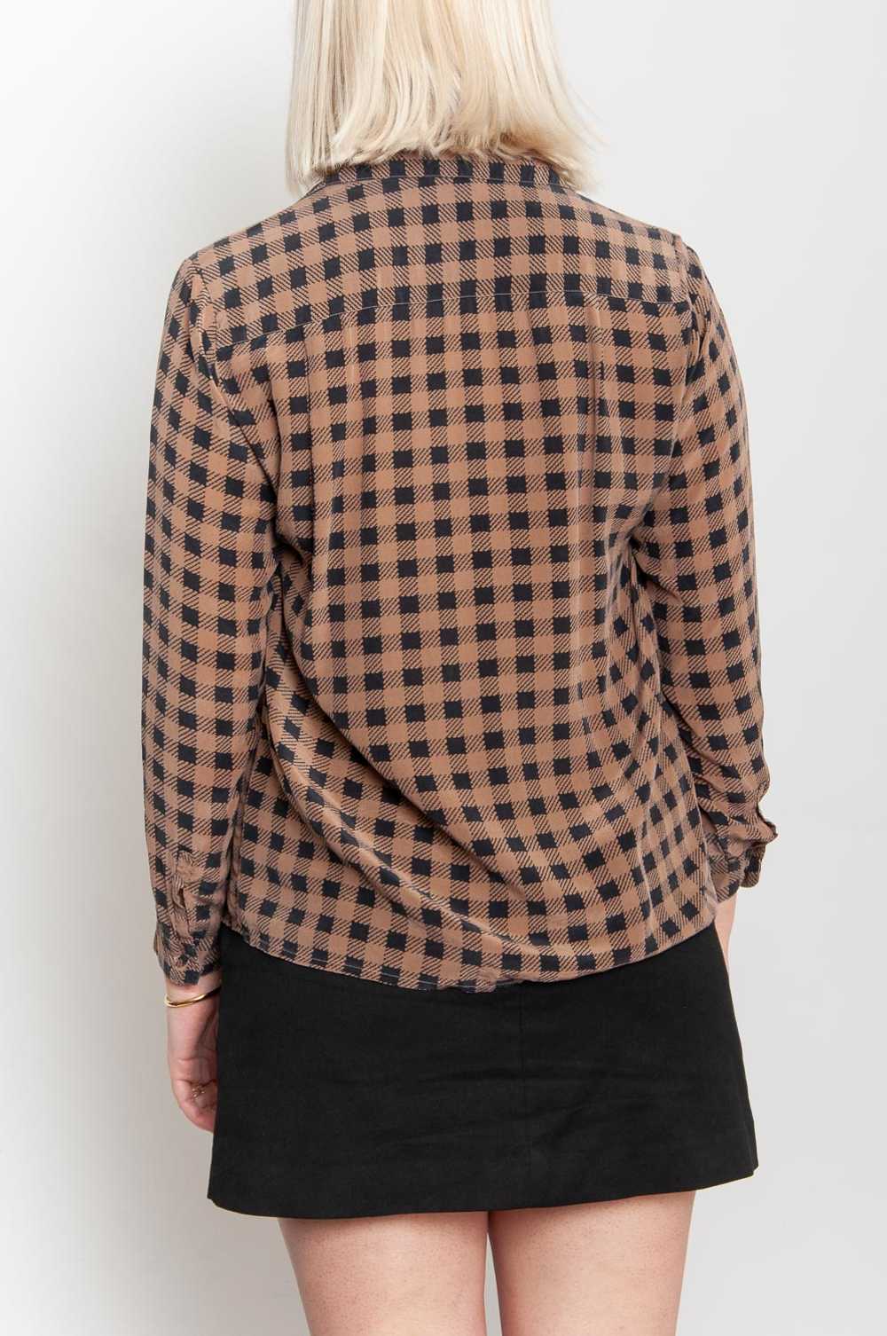 Checked silk blouse long sleeve Brown-Black - image 2
