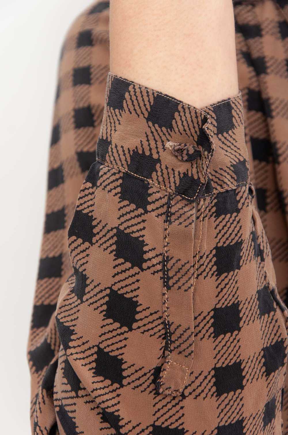 Checked silk blouse long sleeve Brown-Black - image 5