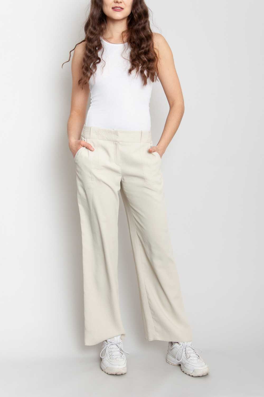 Kenzo Jungle Wide Leg Pants Low Waist Ecru - image 1