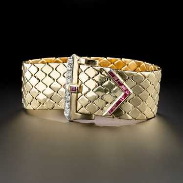 Retro Ruby and Diamond Belt Bracelet - image 1