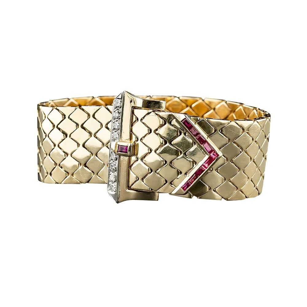 Retro Ruby and Diamond Belt Bracelet - image 5