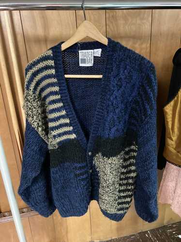 Vintage Chunky boxy knit color block cardigan