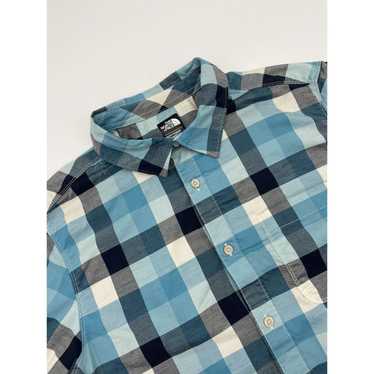 The North Face The North Face Blue Plaid Short Sl… - image 1