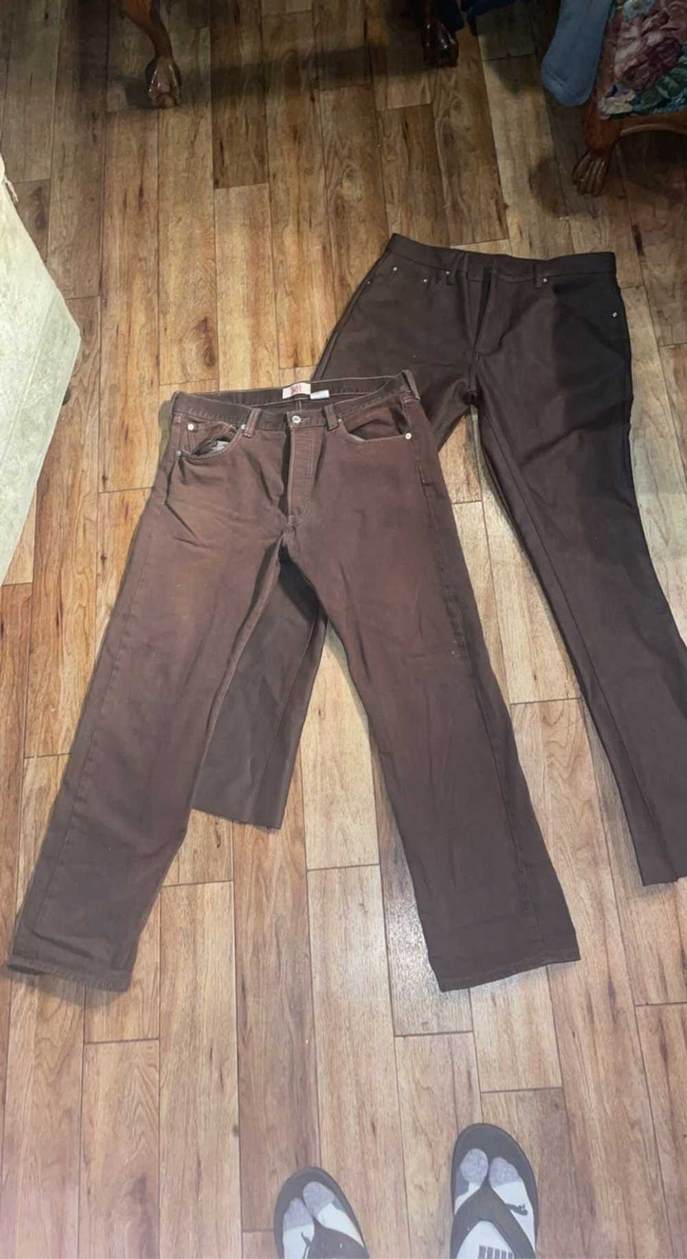 Levi's VINTAGE briwn LEVIS + brown leather jeans … - image 1