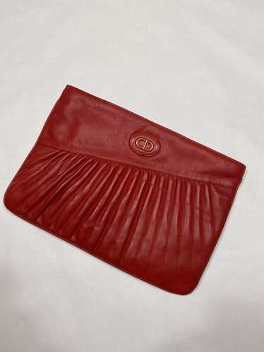 vintage CHRISTIAN DIOR Chain Shoulder Clutch Bag Canvas Leather Bordeaux  rare