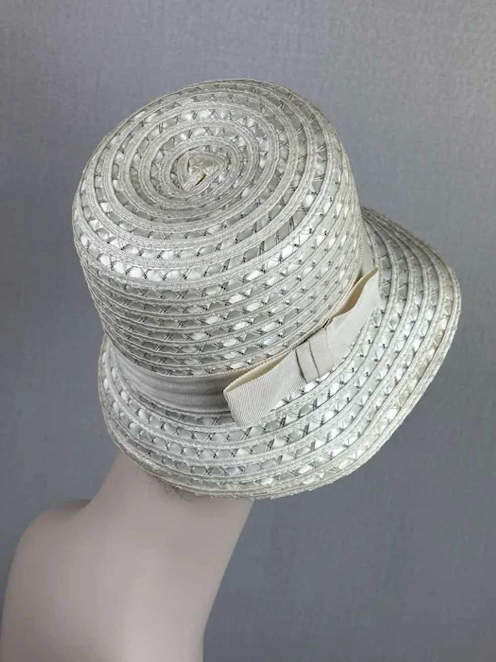 70s Ivory Straw Cloche Church Hat, Sz 21 1/2, VFG - image 5