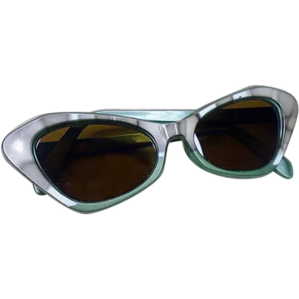 Retro Cateye Green Retro Marble Look Sunglasses - image 1