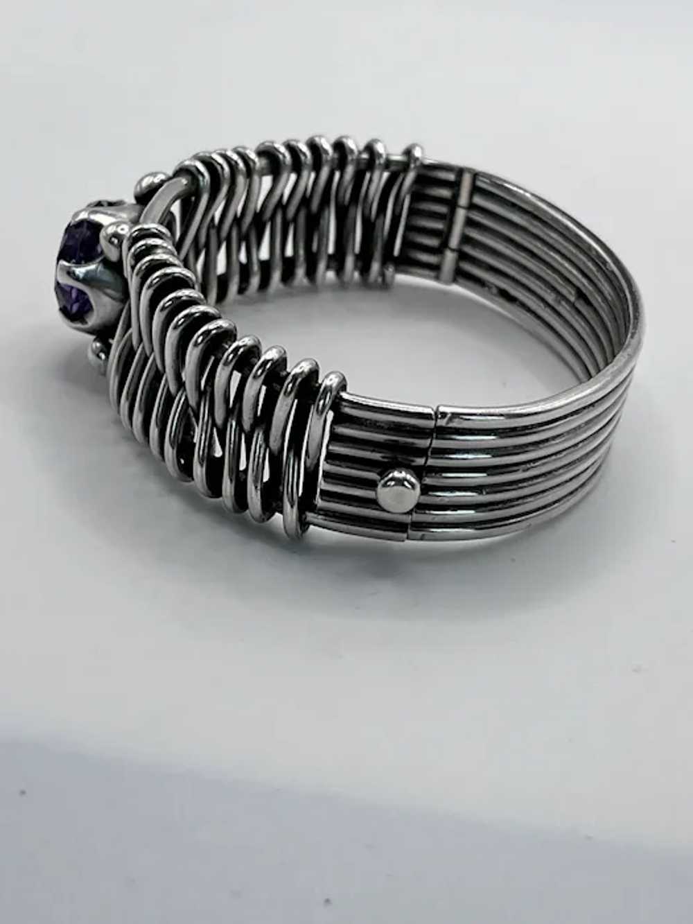 Vintage Sterling Silver Wrapped Wire Chunky Bangl… - image 3