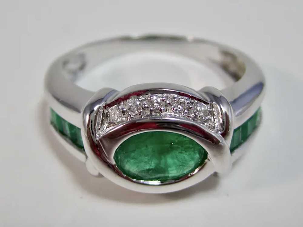 Vintage Estate Emerald & Diamond Ring 18K - image 3