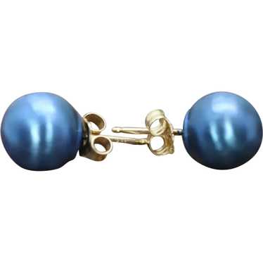 14k Gold Blue Bead stud earrings. Disco BALL stud… - image 1