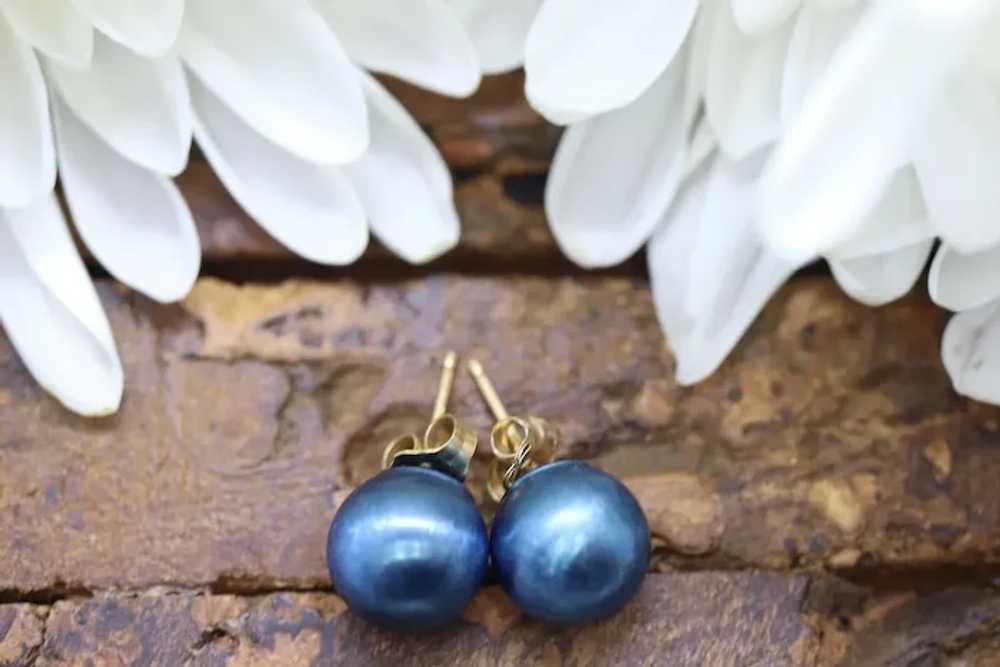 14k Gold Blue Bead stud earrings. Disco BALL stud… - image 3