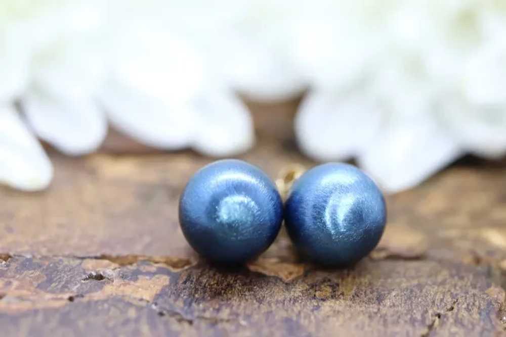 14k Gold Blue Bead stud earrings. Disco BALL stud… - image 5