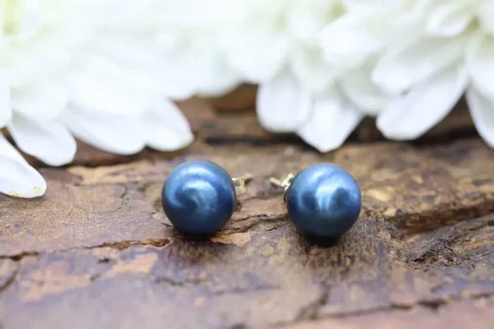 14k Gold Blue Bead stud earrings. Disco BALL stud… - image 7
