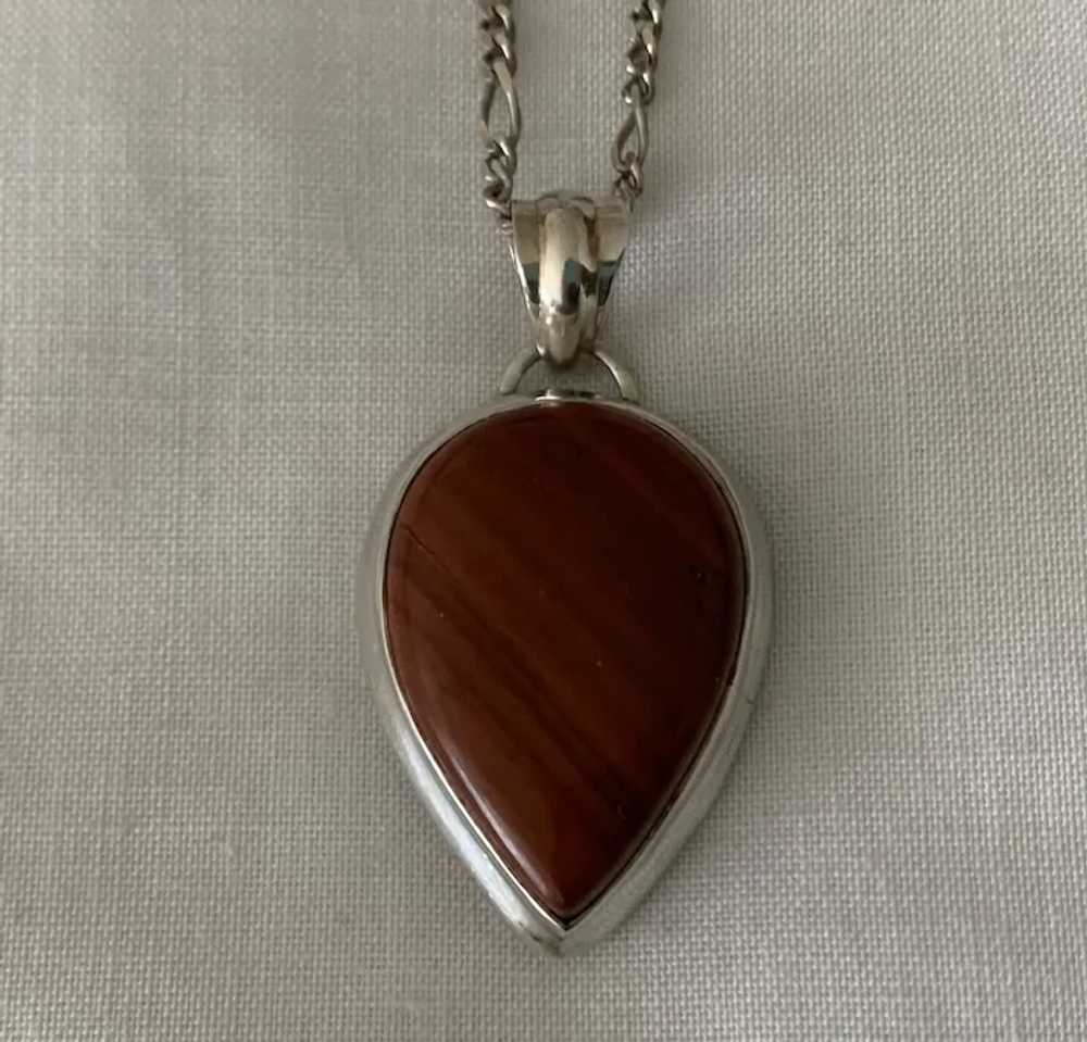 Fab Red Jasper and Sterling Silver Pendant on Ste… - image 2