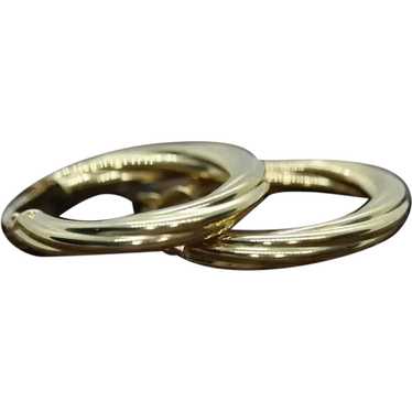 18k Gold Puffed Hollow Twisted HOOP Earrings. Glo… - image 1