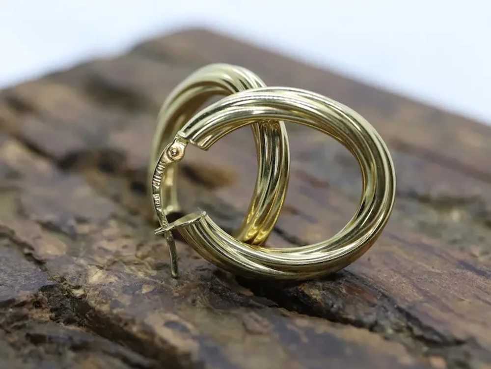 18k Gold Puffed Hollow Twisted HOOP Earrings. Glo… - image 2