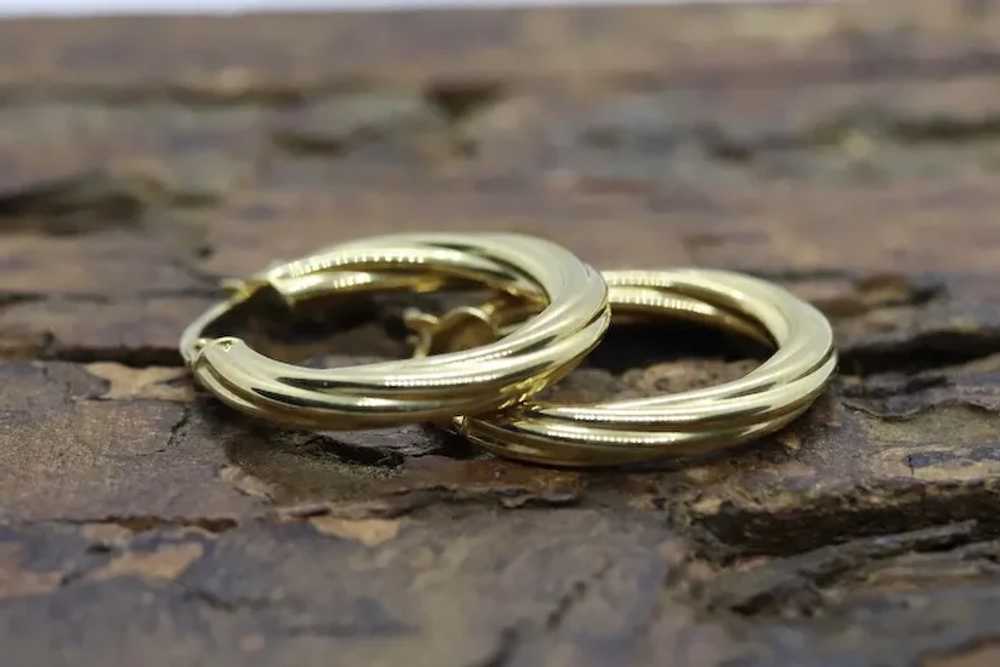 18k Gold Puffed Hollow Twisted HOOP Earrings. Glo… - image 4