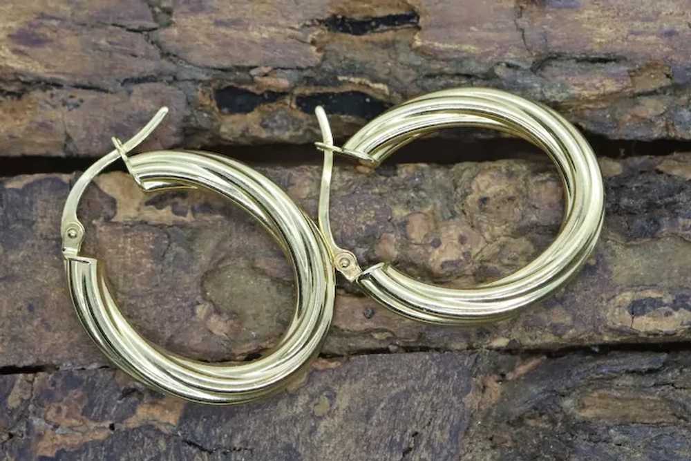 18k Gold Puffed Hollow Twisted HOOP Earrings. Glo… - image 8