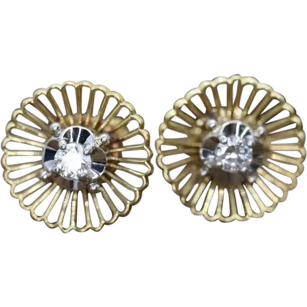 18k JABEL Diamond Stud earrings. Vintage Ornate F… - image 1