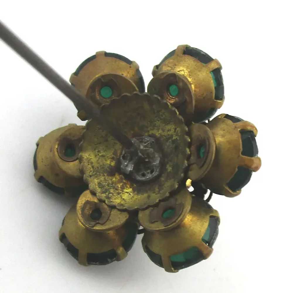 Old Green Rhinestone Filigree Hat Pin 5 Inches - image 4