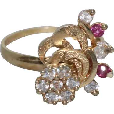 Vintage Flower Heart Lab Created Ruby Cubic Zirco… - image 1