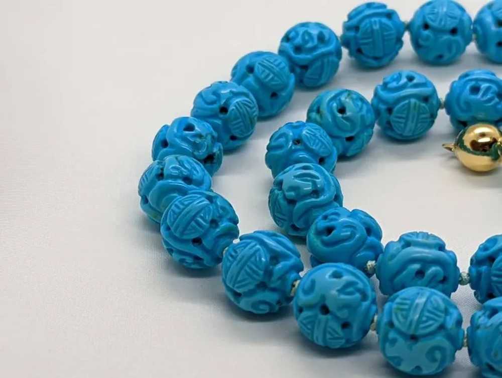 Sleeping Beauty Turquoise Bead Necklace. Hand Car… - image 2