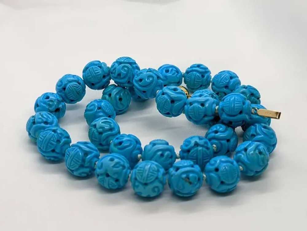 Sleeping Beauty Turquoise Bead Necklace. Hand Car… - image 3