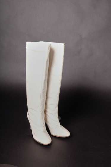 Vintage 1980s White Leather Knee High Boots