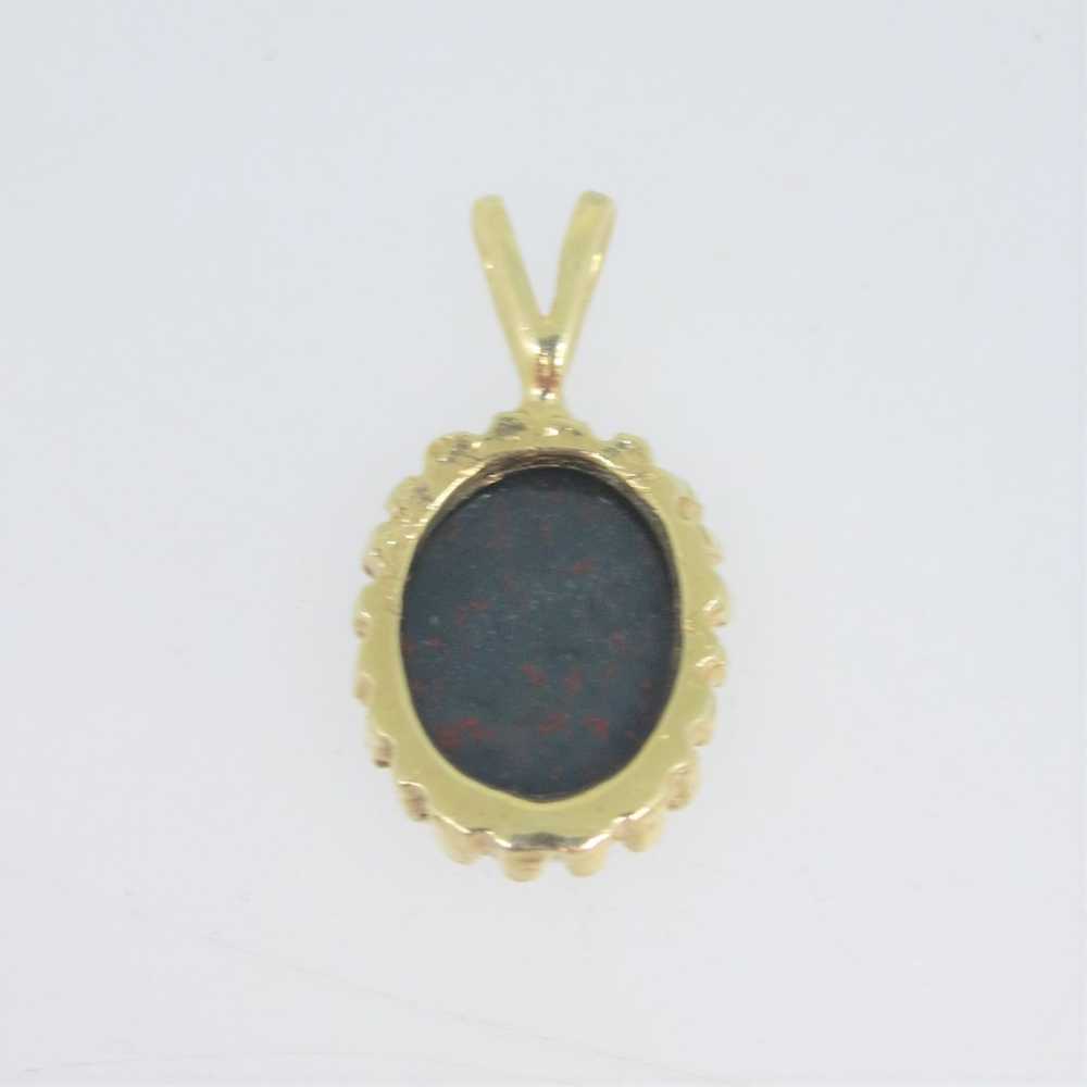 14k Yellow Gold Small Oval Domed Bloodstone Penda… - image 5