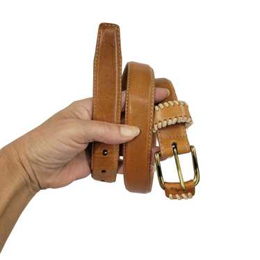 Vintage 80's Leather Belt S/M Golden Camel Tan We… - image 1