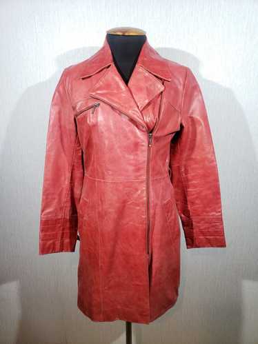 Designer × Rare Stylish red women's leather rainco