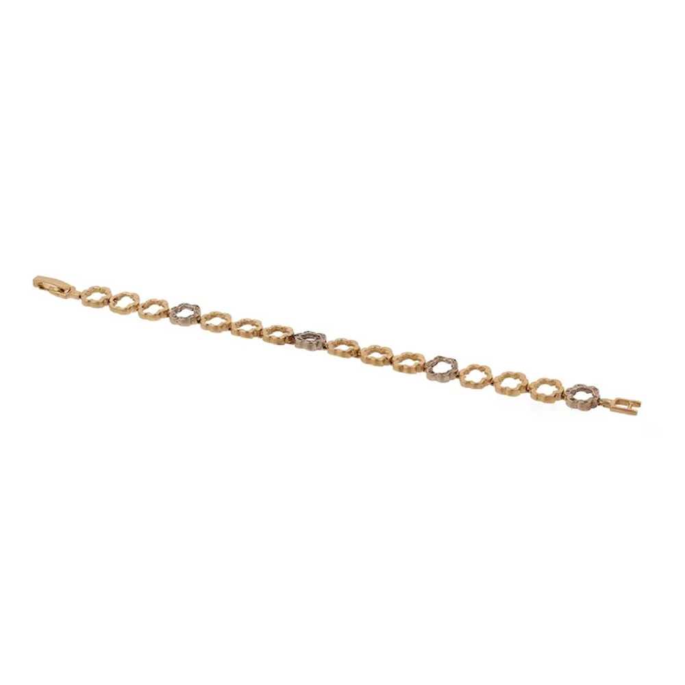 Open Floral Link Diamond Bracelet 14K Two-Tone Go… - image 6