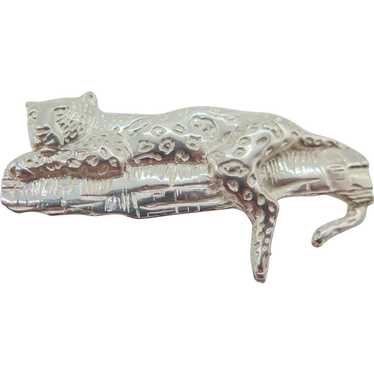 Vintage Sterling Silver Leopard Brooch From Mexico