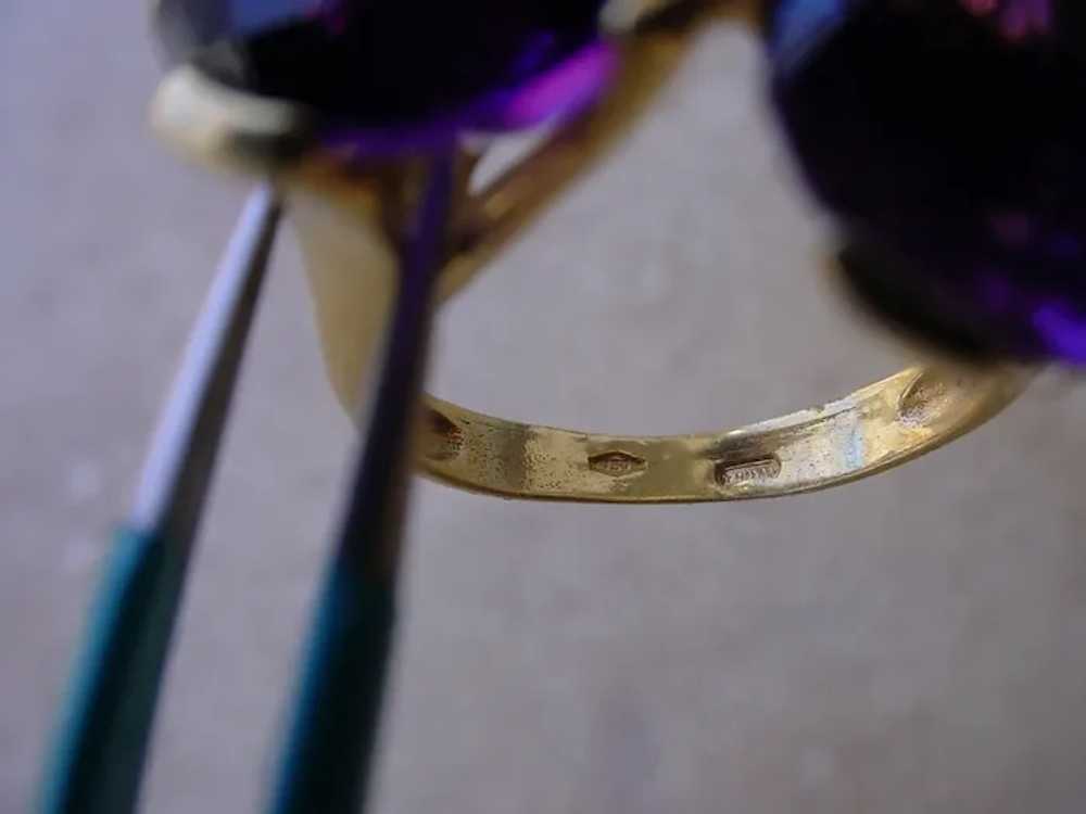 Original 18K Italian Gold Ring, 2 Large Amethyst … - image 11