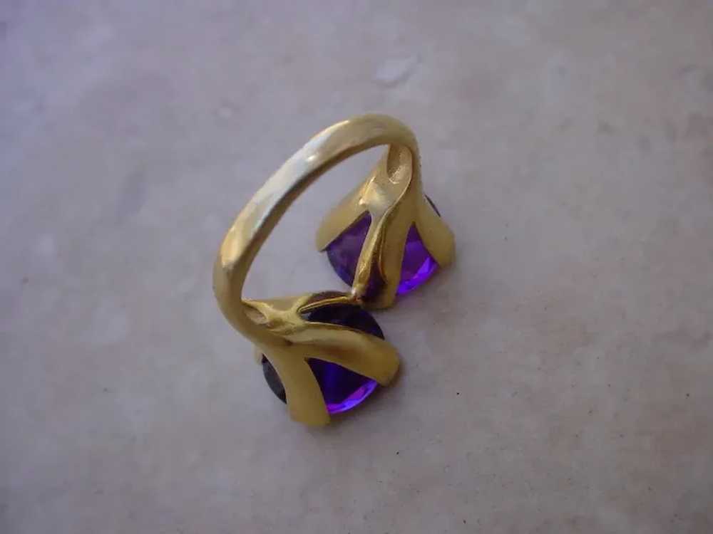Original 18K Italian Gold Ring, 2 Large Amethyst … - image 6