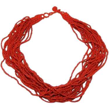 Stunning Coral Color Seed Bead Torsade Necklace Ma