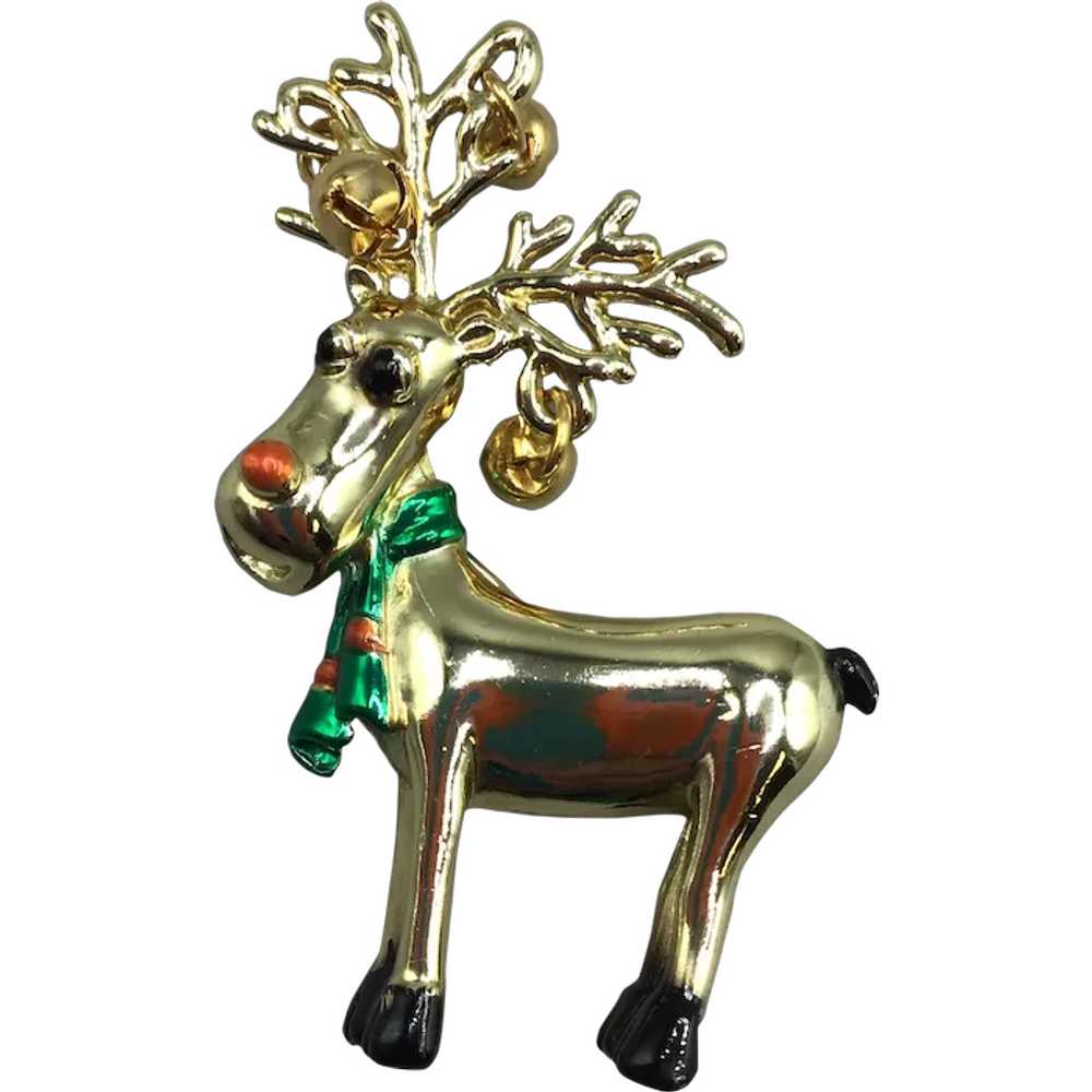 AJC Rudolph The Reindeer Pin Brooch Jingle Bells … - image 1