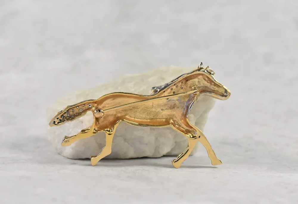 18k Yellow Gold Diamond & Ruby Horse Pin, 17.3g - image 3