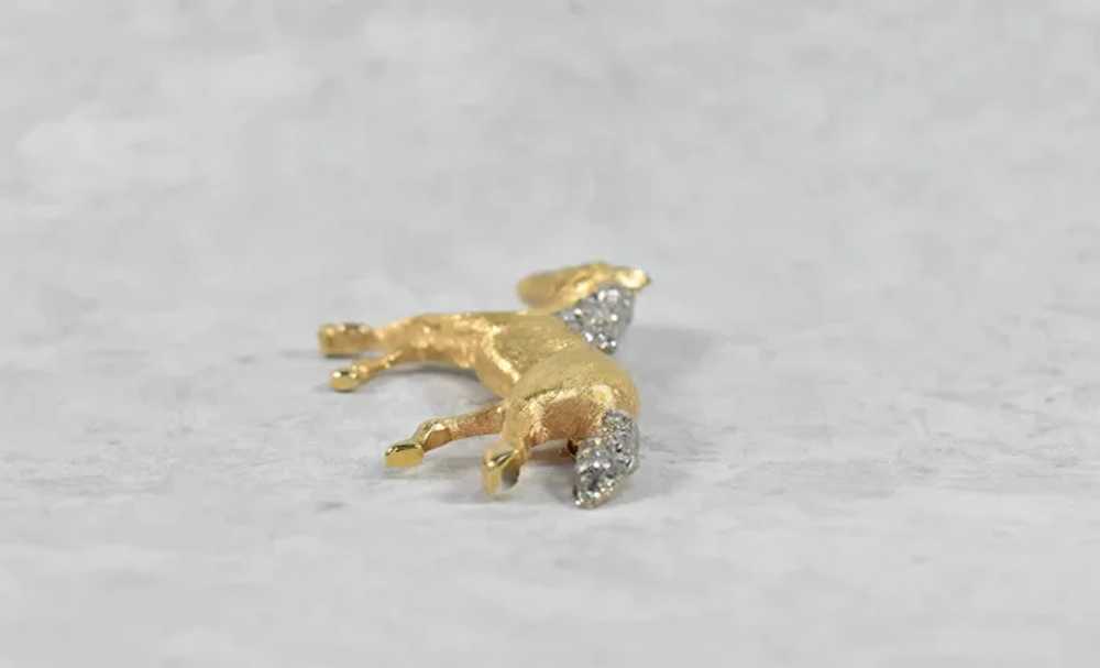 18k Yellow Gold Diamond & Ruby Horse Pin, 17.3g - image 5