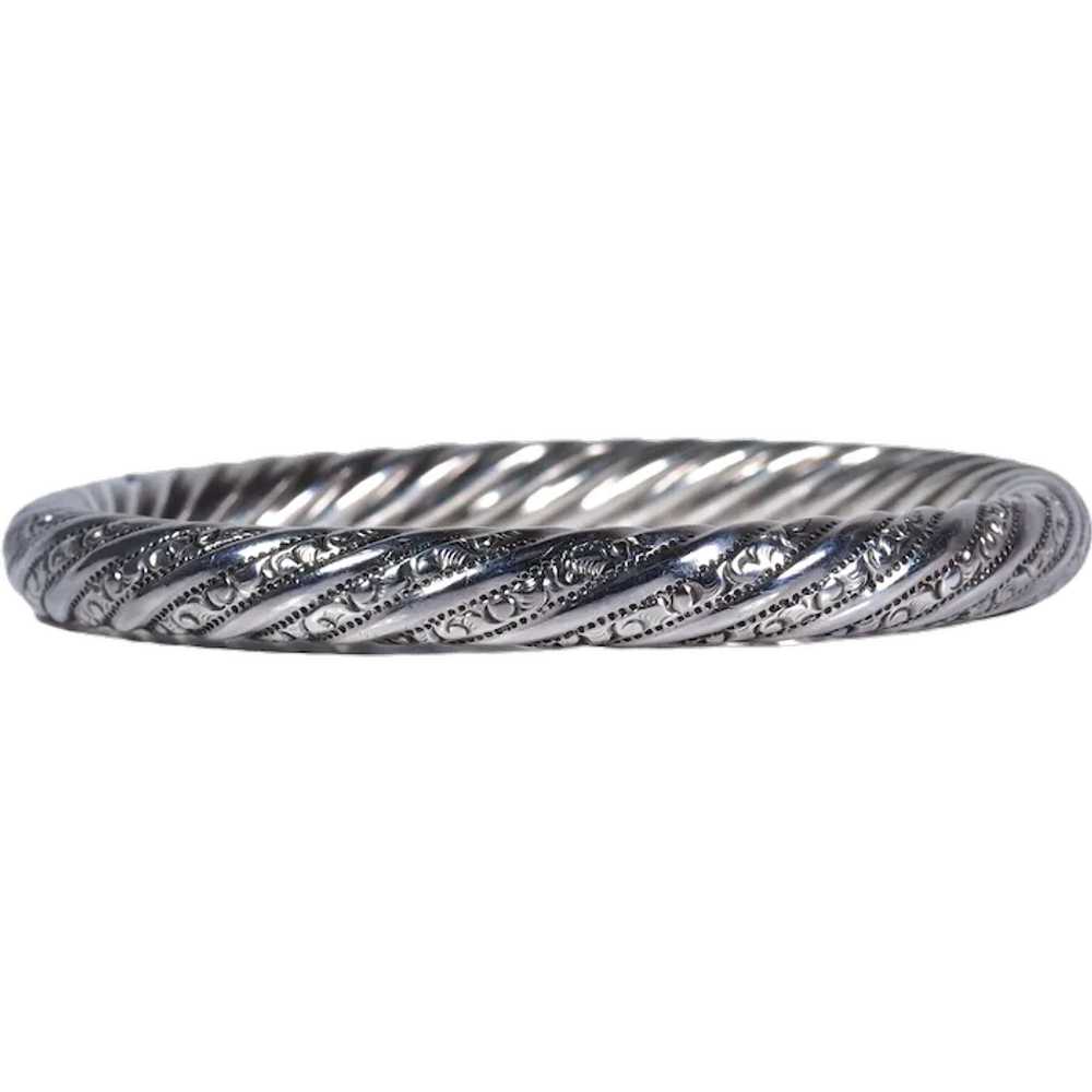 Hand Engraved Edwardian Bangle in Sterling Silver - image 1