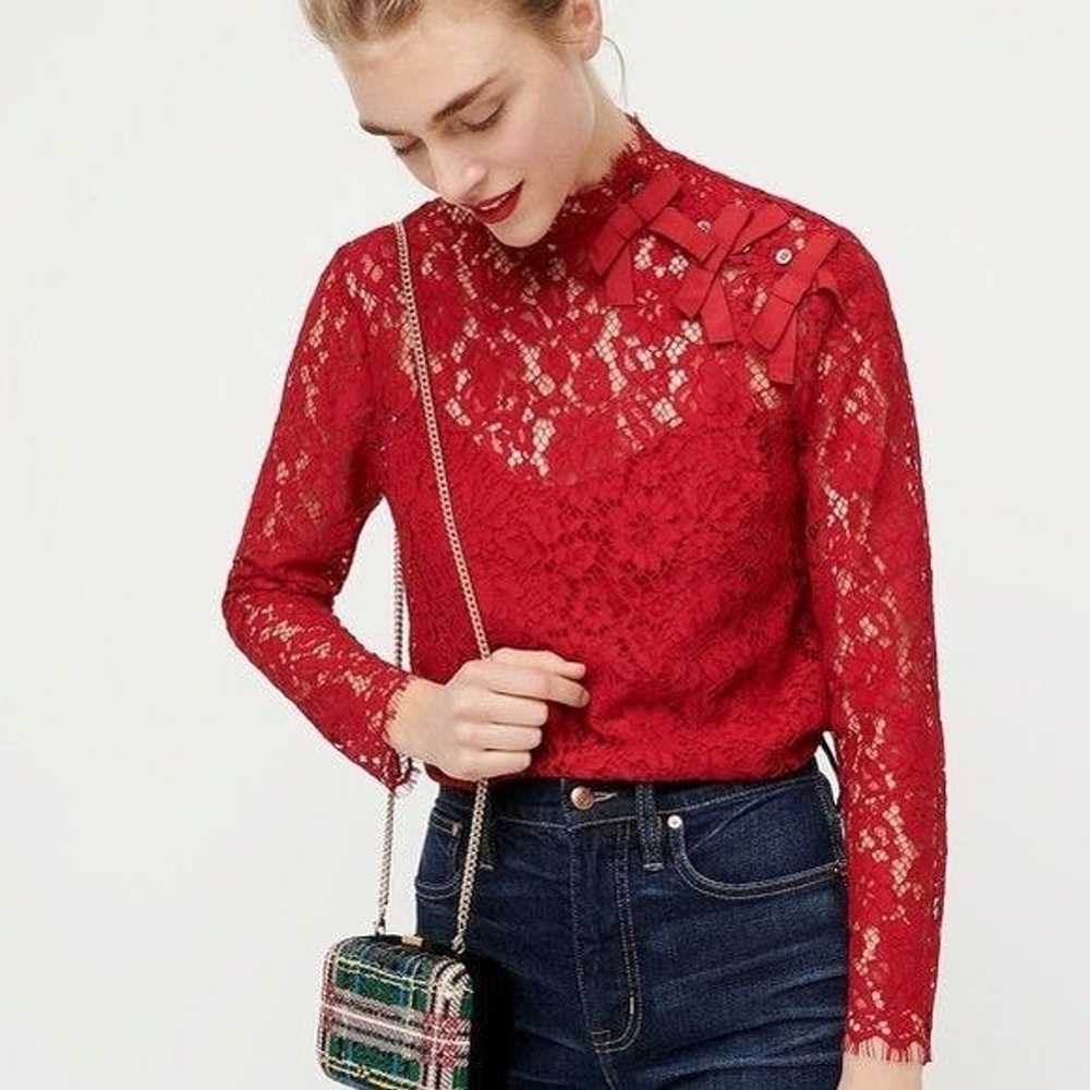 J.Crew J. Crew 8 Lace Button Bow Shoulder Mock Ne… - image 1