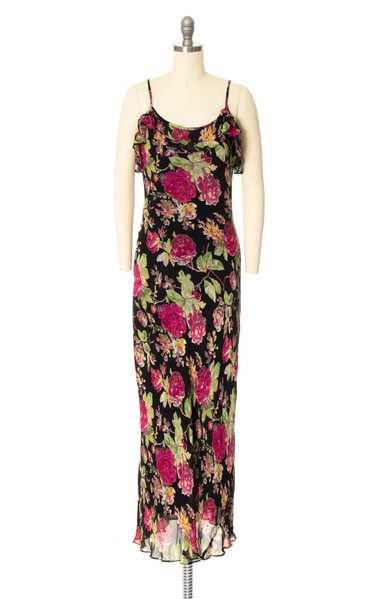 2000s Beaded Sequin Floral Chiffon Slip Dress | x-