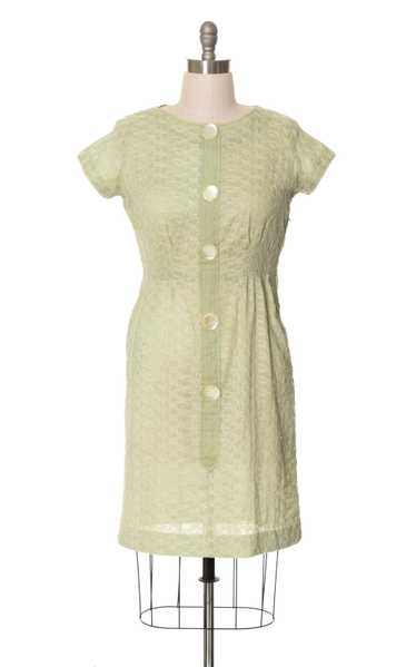 1960s Sage Green Embroidered Cotton Dress | large